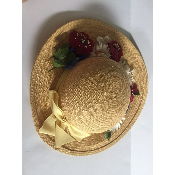 Vintage 1960\'s Women\'s Hat Styled By Cinderella New York Straw With Flowers main image 5